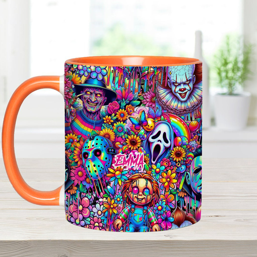 Personalized Colorful Horror Accent Mug with Custom Name - Perfect for Halloween Accent Mug GradoCreations