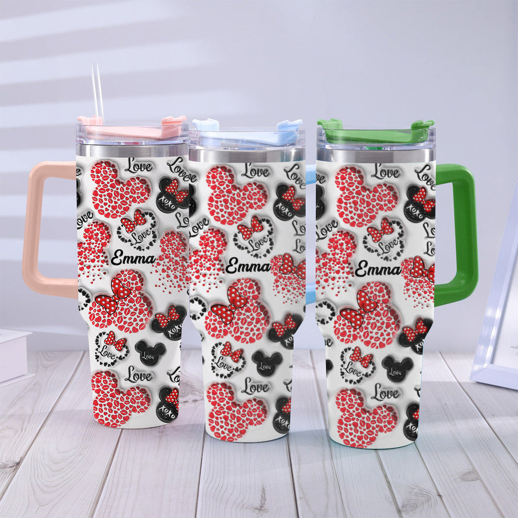 Personalized Mouse Heart Tumbler with Handle for Moms | Unique Christmas Gift Tumbler With Handle GradoCreations