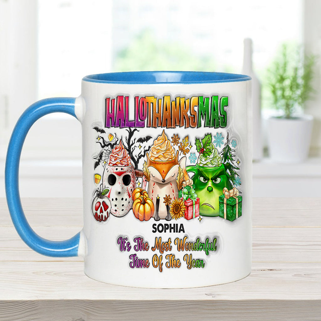 Personalized Hallothanksmas Accent Mug Custom Name Gift Accent Mug GradoCreations