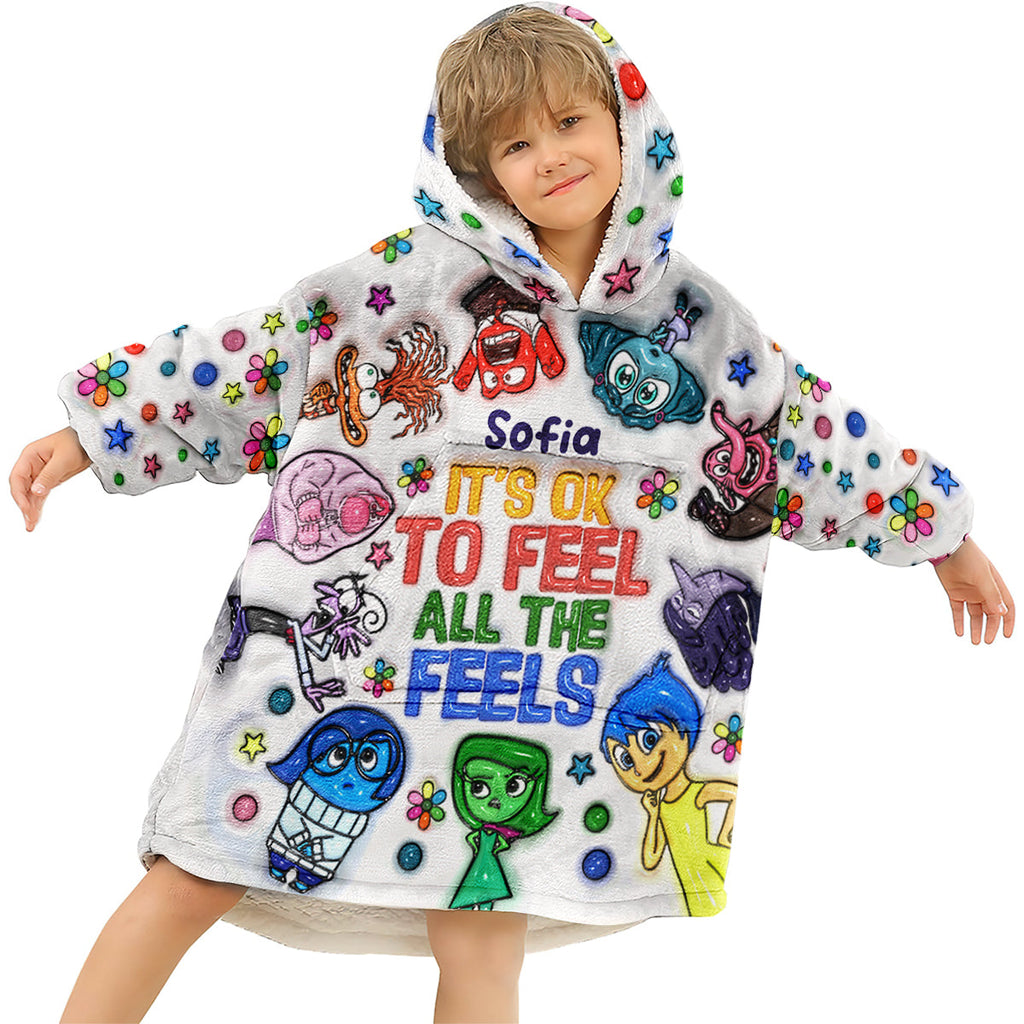 Personalized Hoodie Blanket with Feelings Design for Kids Blanket Hoodie GradoCreations