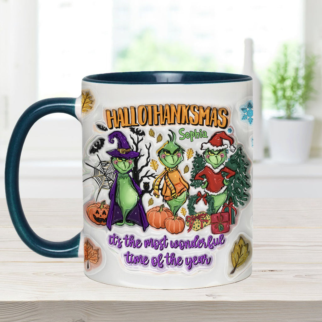 Personalized Hallothanksmas Accent Mug Custom Name Gift for Christmas Accent Mug GradoCreations
