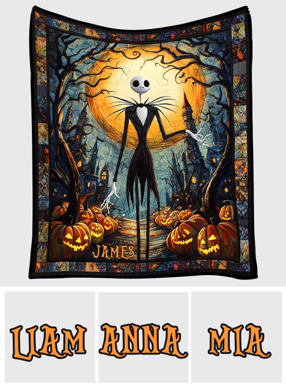 Personalized Nightmare Before Christmas Quilt with Pumpkin King Design Quilt GradoCreations