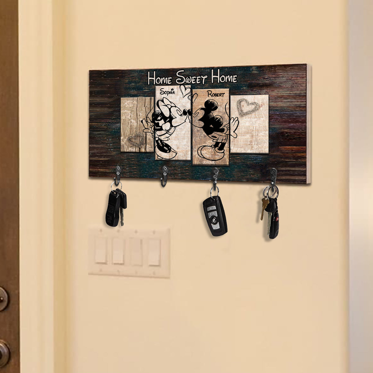 Personalized Home Sweet Home Key Rack Custom Name Gift Key Rack GradoCreations