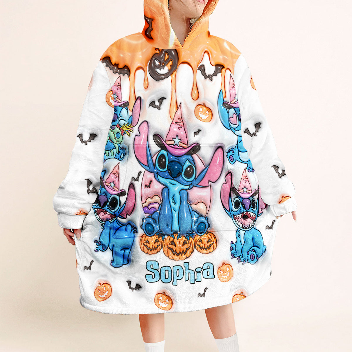 Personalized Spooky Ohana Blanket Hoodie with Custom Name Blanket Hoodie GradoCreations