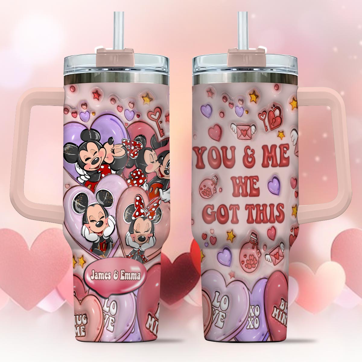 Personalized Mouse Ears Couple Tumbler with Handle for Engagement Tumbler With Handle GradoCreations