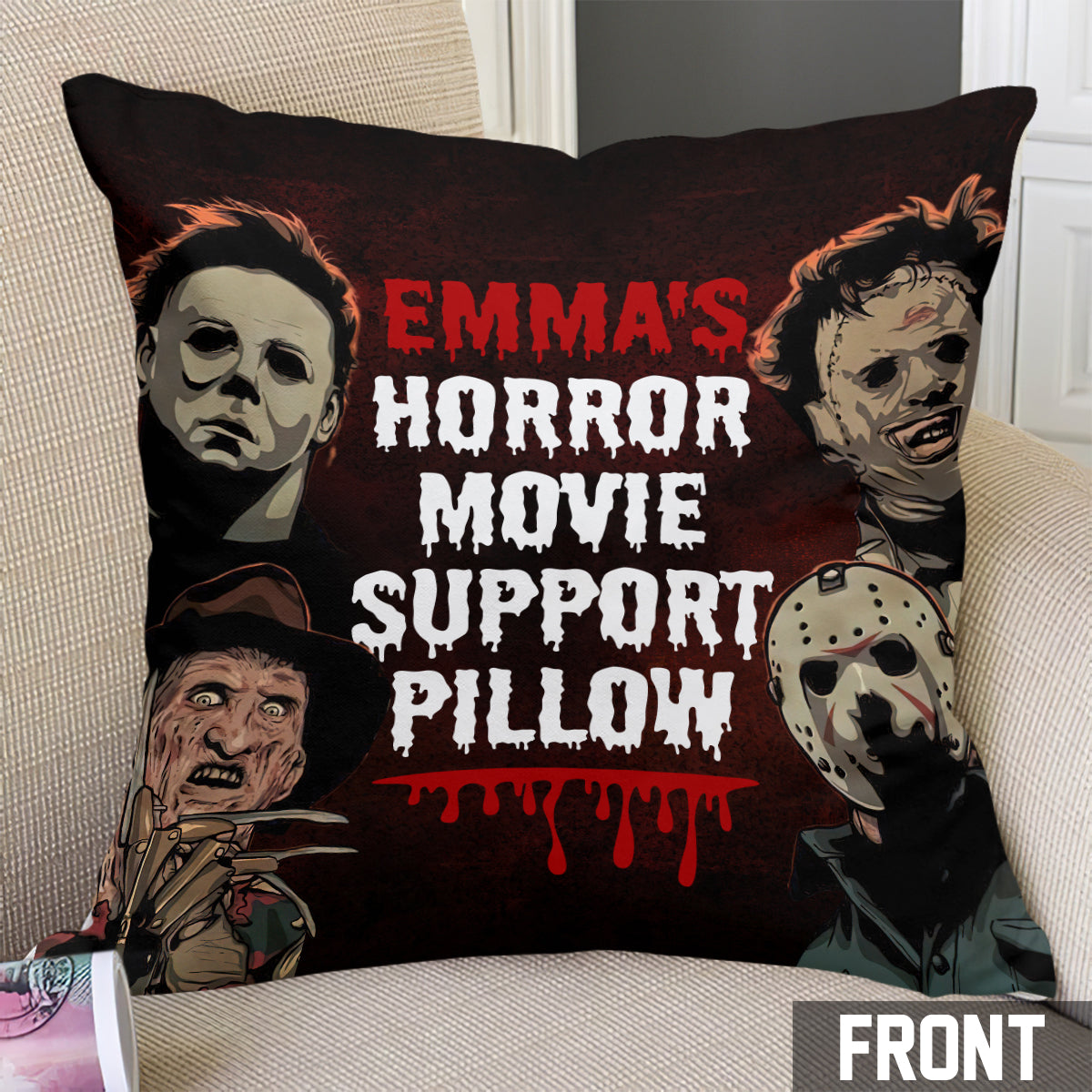 Personalized Horror Movie Support Pillow Custom Name Gift Throw Pillow GradoCreations