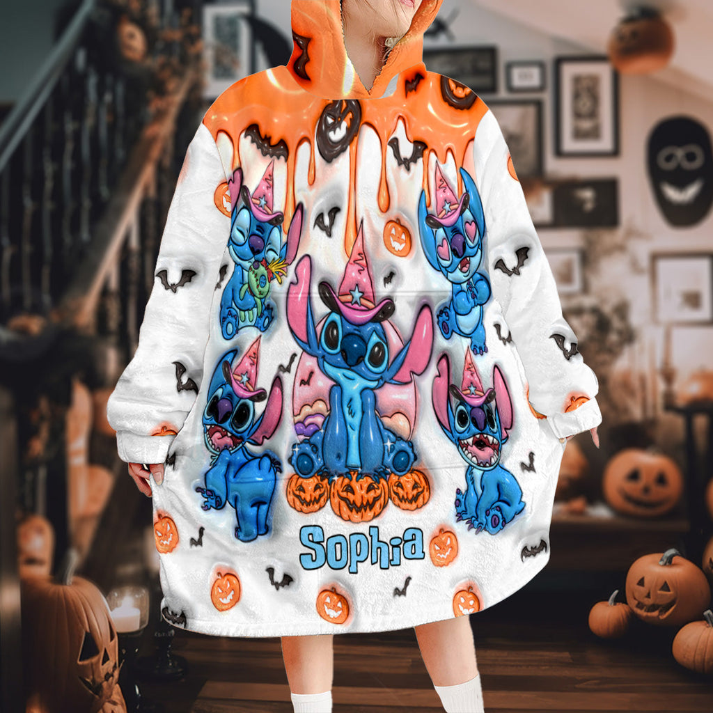 Personalized Spooky Ohana Blanket Hoodie with Custom Name Blanket Hoodie GradoCreations