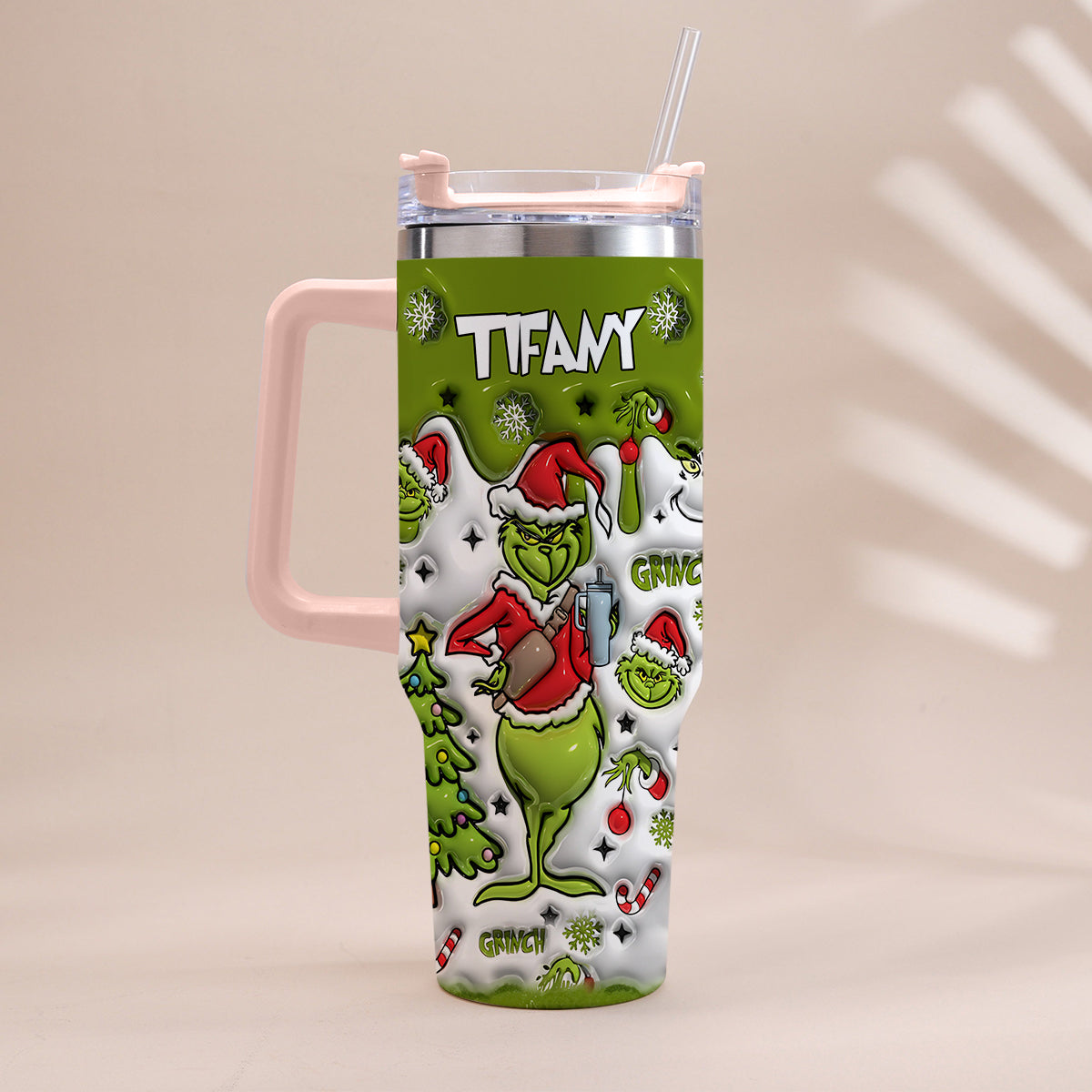 Personalized Grinch Christmas Tumbler with Handle Gift for Mom Tumbler With Handle GradoCreations