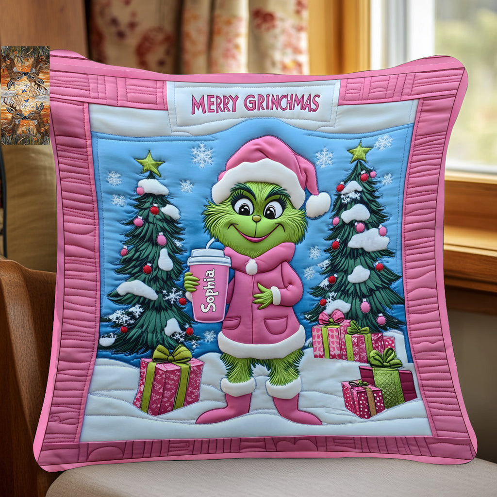Personalized Grinch Christmas Throw Pillow Custom Name Gift Throw Pillow GradoCreations