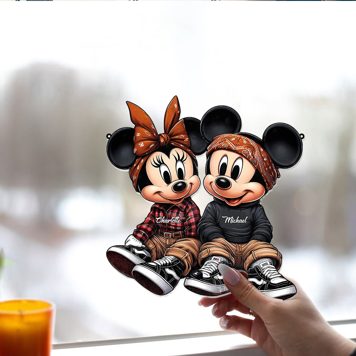 Personalized Mouse Couple Suncatcher Ornament Custom Gift for Couples Window Hanging Suncatcher Ornament GradoCreations