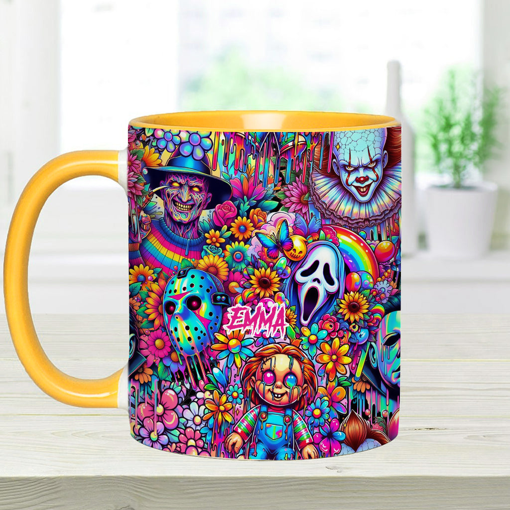 Personalized Colorful Horror Accent Mug with Custom Name - Perfect for Halloween Accent Mug GradoCreations