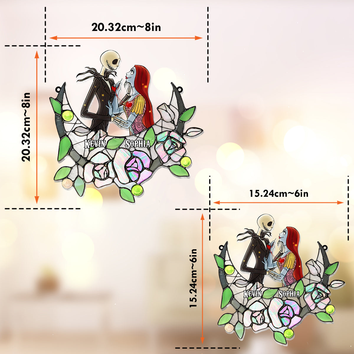 Personalized Nightmare Suncatcher Ornament with Roses for Home Decor Window Hanging Suncatcher Ornament GradoCreations