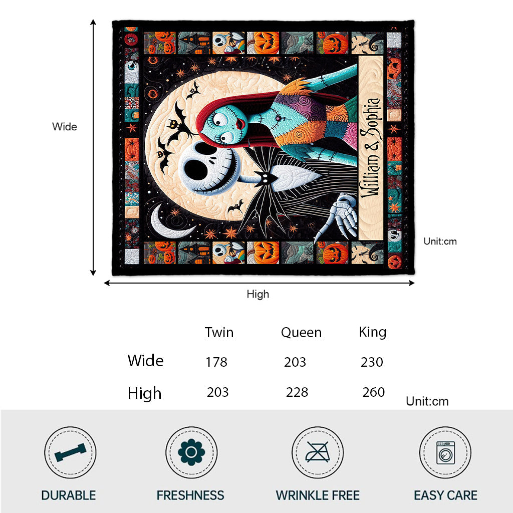 Personalized Halloween Quilt featuring Jack & Sally Custom Names Gift for Couples Quilt GradoCreations
