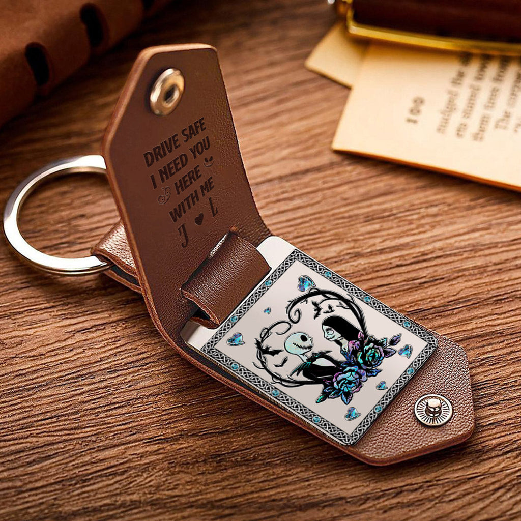 Personalized Leather Photo Keychain Gift for Couples | Drive Safe Reminder Leather Photo Keychain GradoCreations