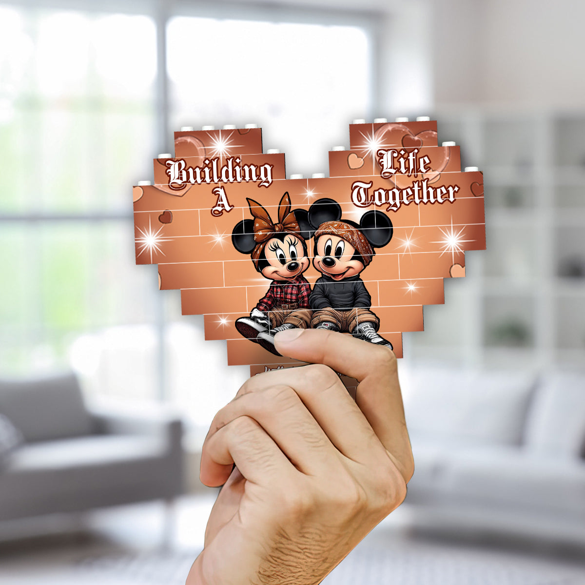 Personalized Heart Building Brick Blocks Custom Couple Gift for Wedding Anniversary Heart Building Brick Blocks GradoCreations