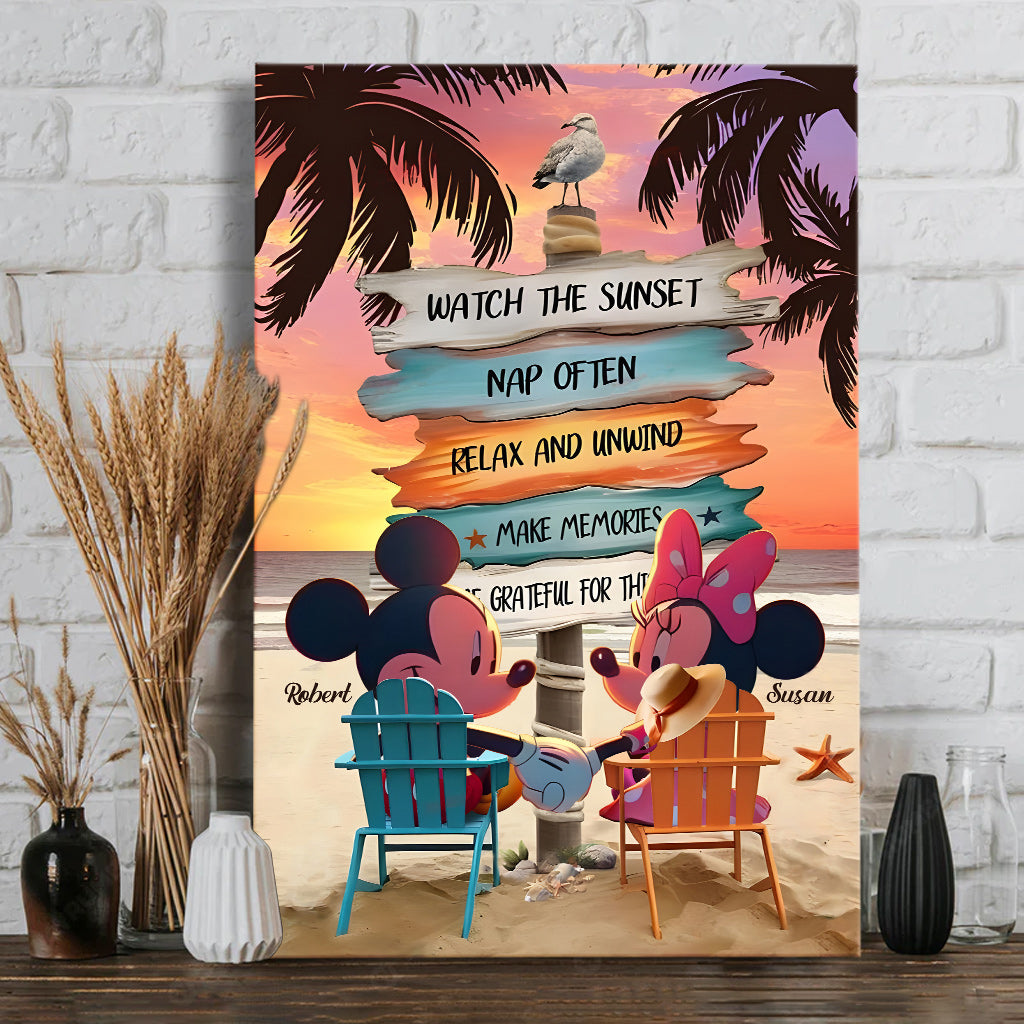 Personalized Mouse Ears Couple Canvas Sunset Beach Art Canvas And Poster GradoCreations