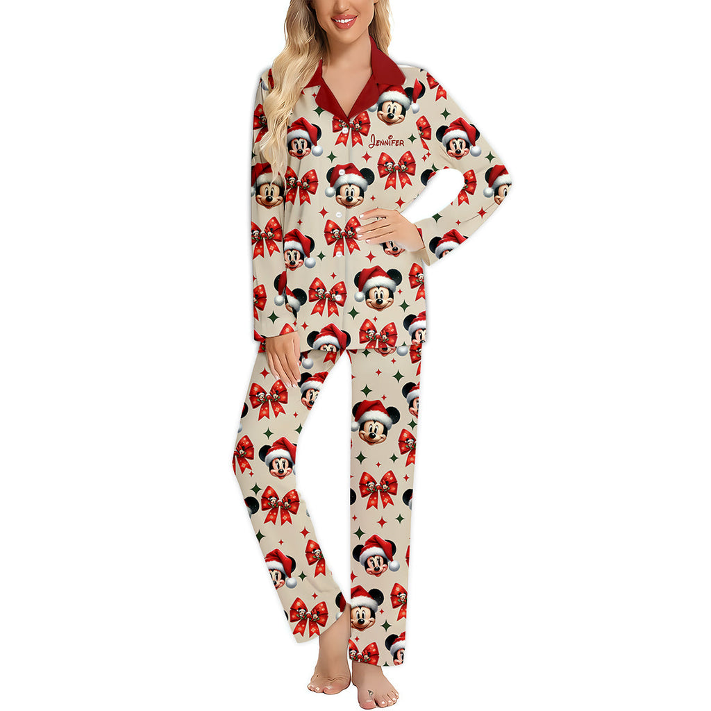Personalized Cute Mouse Christmas Pajamas Button Down Set Button Down Pajamas GradoCreations