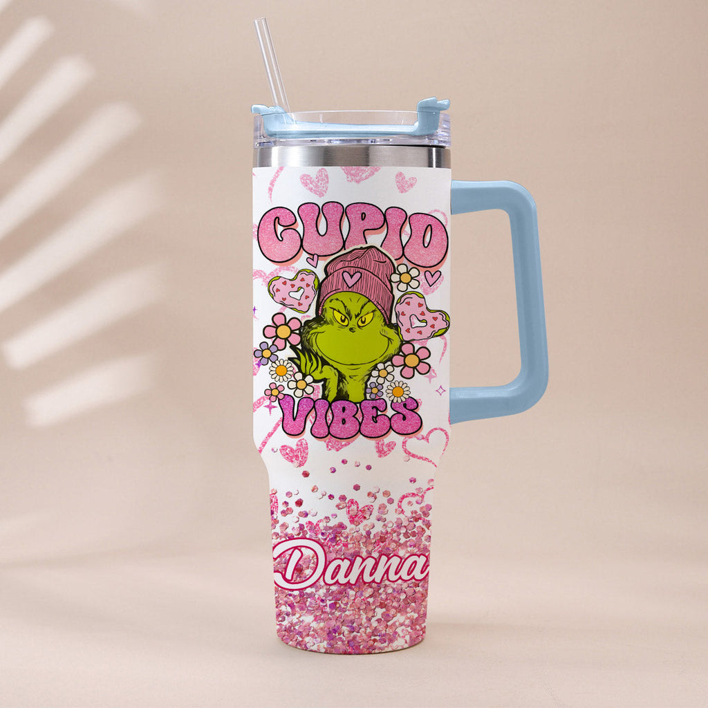 Personalized Cupid Vibes Tumbler with Handle for Christmas Gift Tumbler With Handle GradoCreations