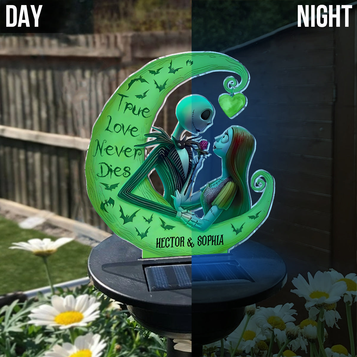Personalized Nightmare Garden Solar Light with True Love Design for Couples Garden Solar Light GradoCreations