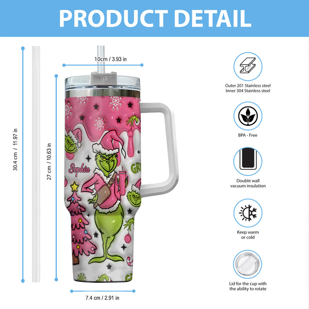 Personalized Grinch Christmas Tumbler with Handle Custom Name Gift Tumbler With Handle GradoCreations