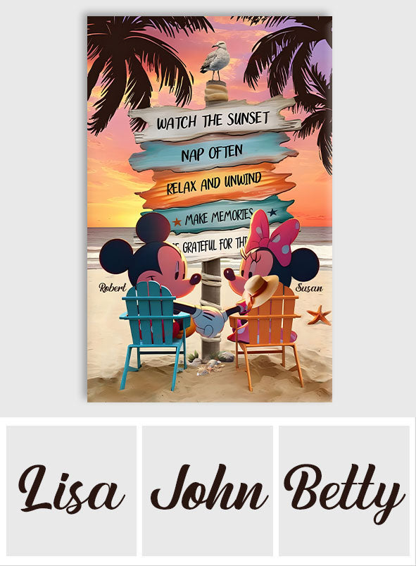 Personalized Mouse Ears Couple Canvas Sunset Beach Art Canvas And Poster GradoCreations