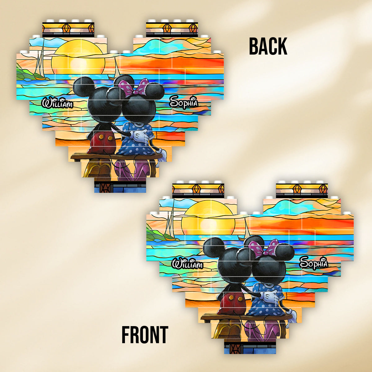 Personalized Heart Building Brick Blocks Sunset Design Gift for Couples Heart Building Brick Blocks GradoCreations