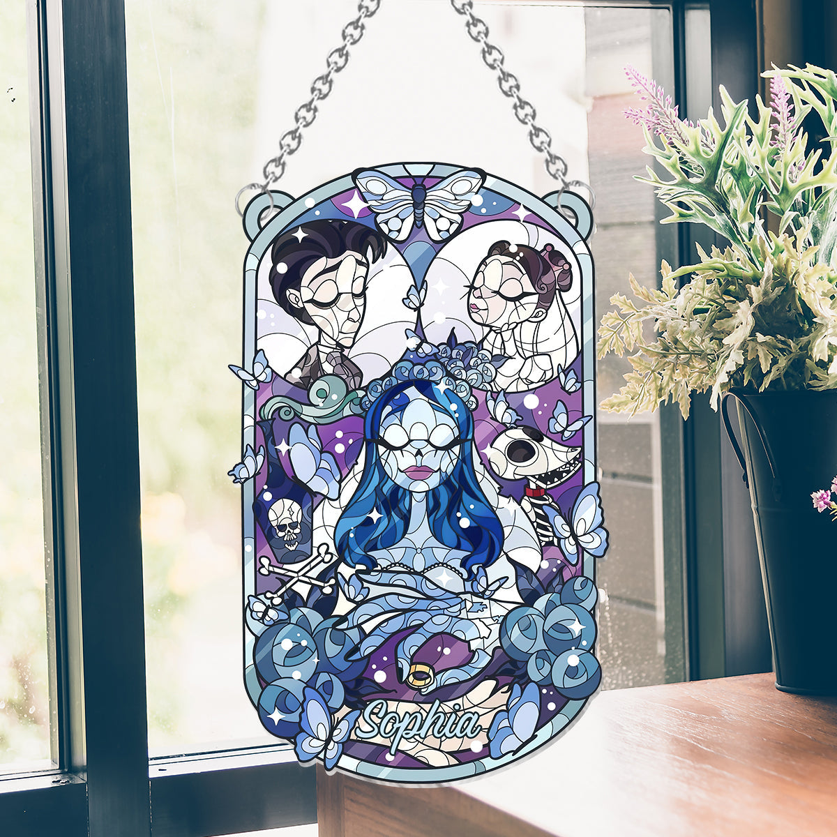 Personalized Halloween Bride Suncatcher Ornament for Home Decor Window Hanging Suncatcher Ornament GradoCreations