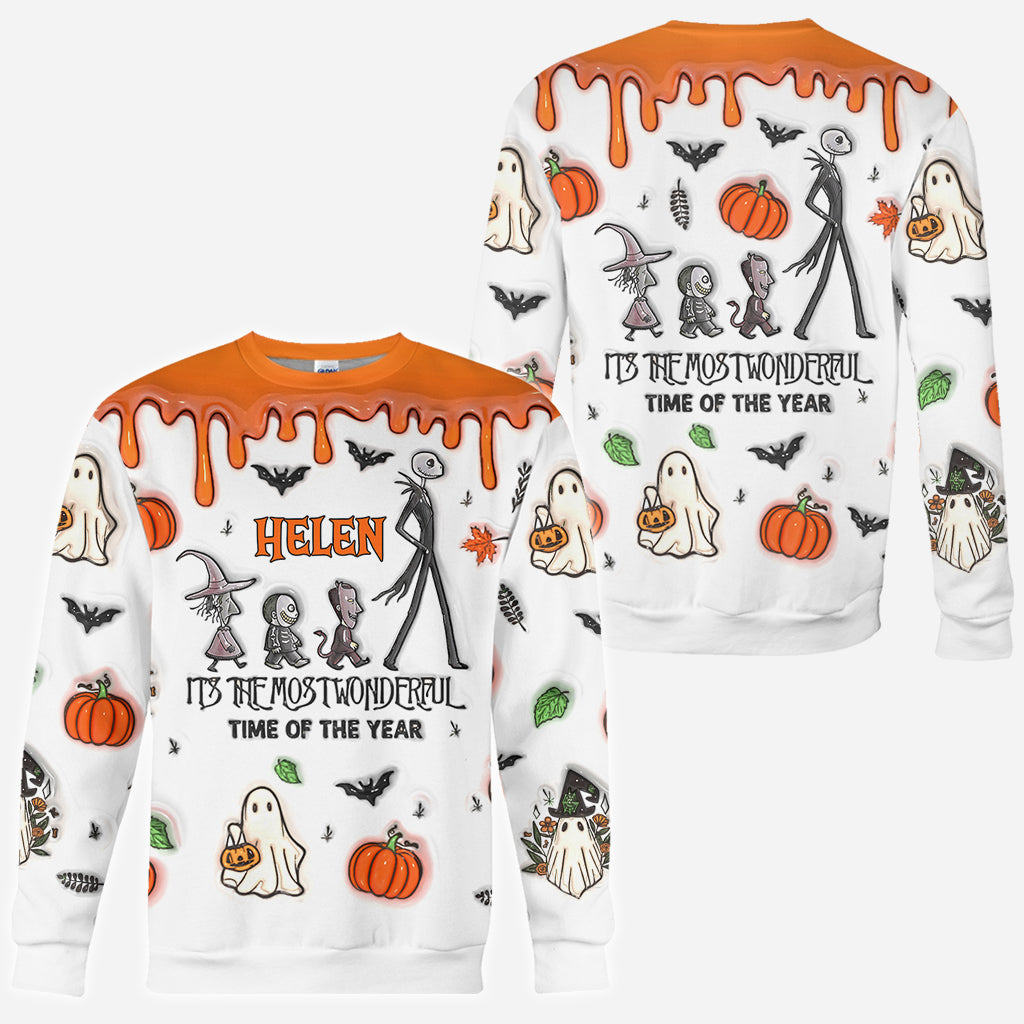 Personalized Autumn Skeleton All Over Shirt Custom Name Halloween Gift All Over Shirt GradoCreations