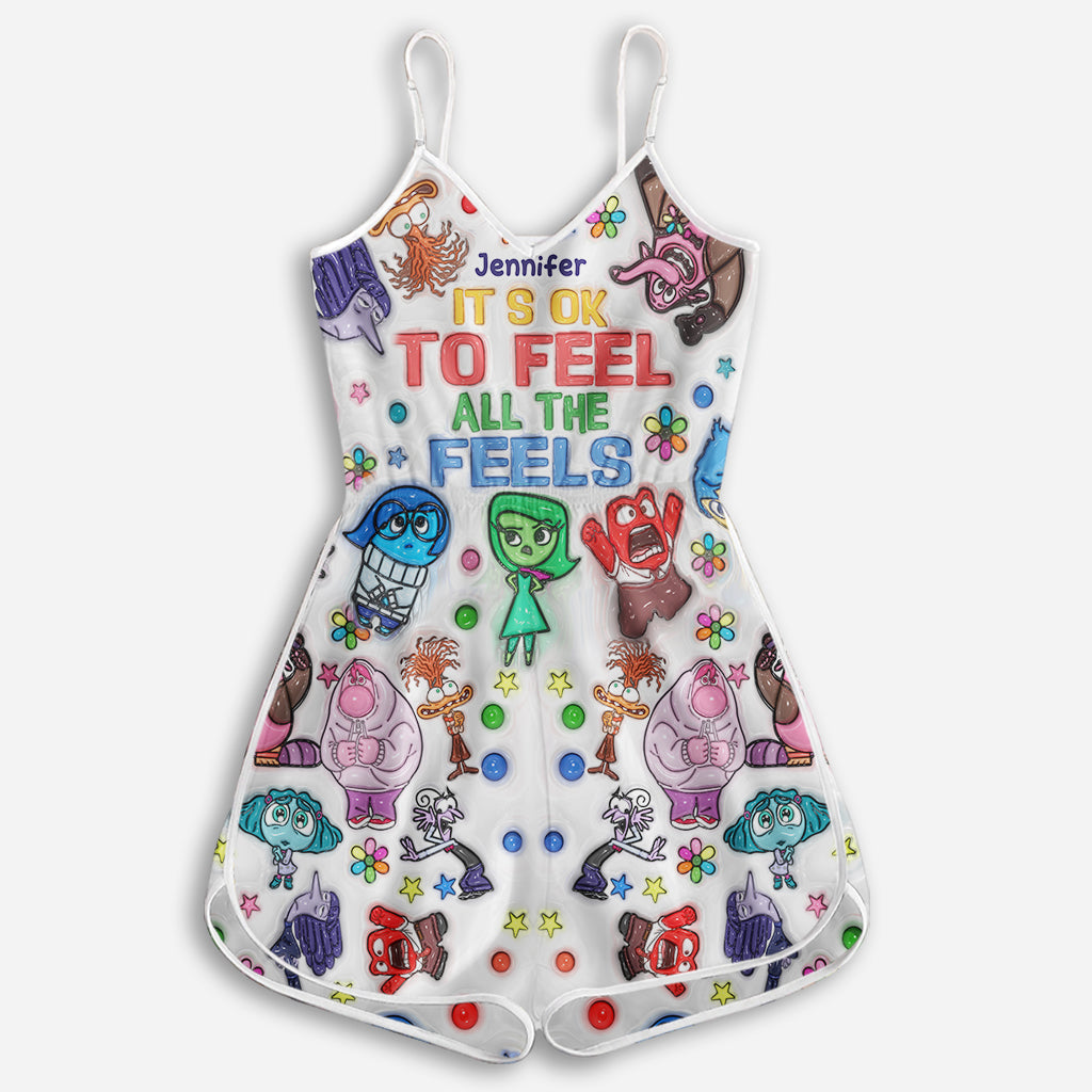 Personalized All the Feels Romper for Women - Cute Cotton Spandex Gift Romper GradoCreations