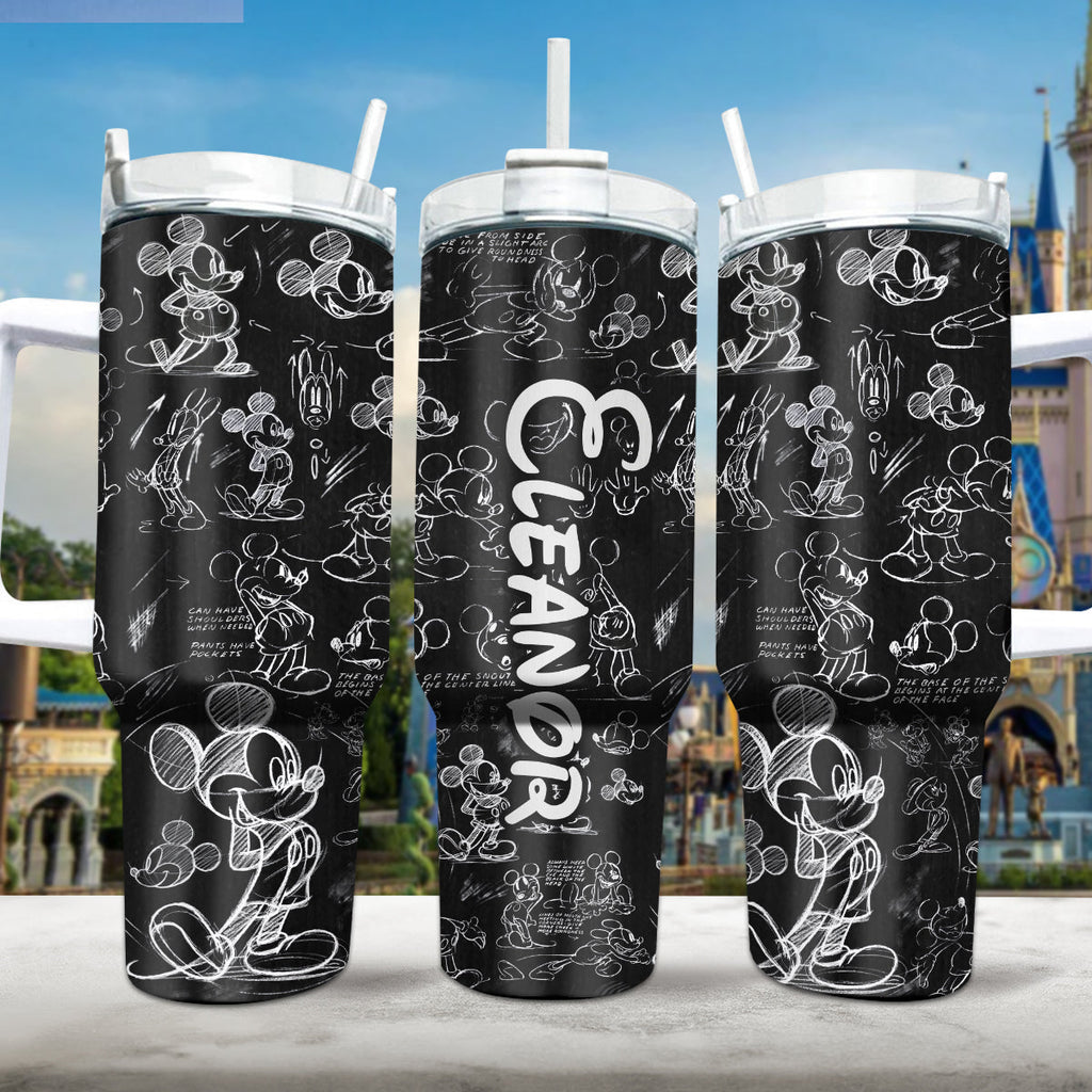 Personalized Black and White Mouse Tumbler with Handle Gift for Mom or Dad Tumbler With Handle GradoCreations
