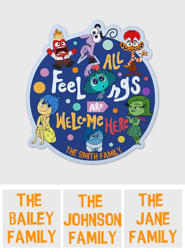 Personalized Shaped Doormat All Feelings Welcome Family Gift Shaped Doormat GradoCreations