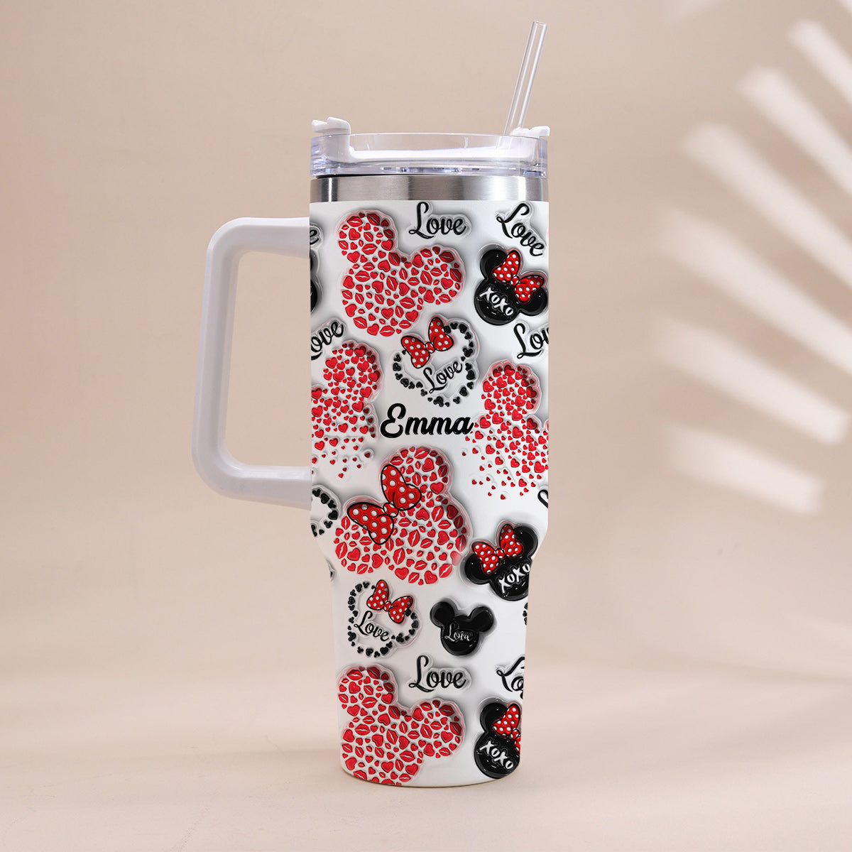 Personalized Mouse Heart Tumbler with Handle for Moms | Unique Christmas Gift Tumbler With Handle GradoCreations