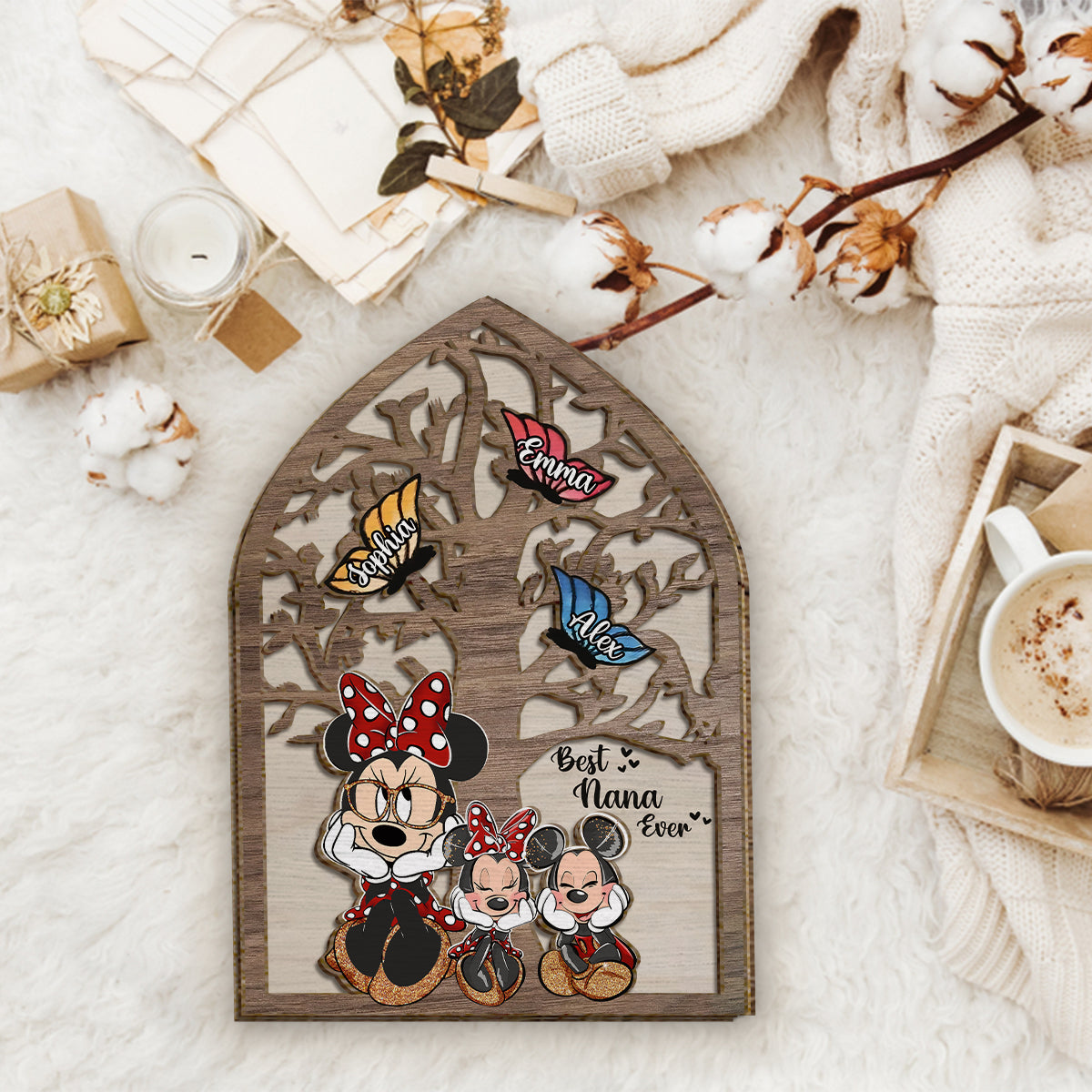Personalized Best Nana Ever Mouse Ears 2-Layered Wood Sign Gift 2 Layered Wood Sign GradoCreations