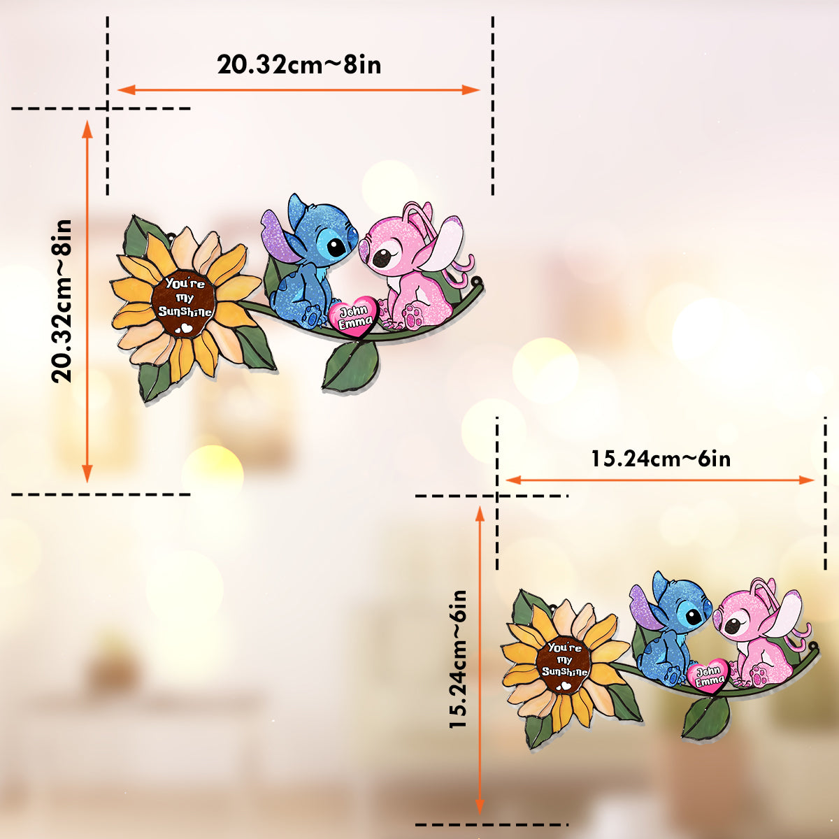 Personalized Sunflower Suncatcher Ornament Custom Names Gift for Anniversaries Window Hanging Suncatcher Ornament GradoCreations