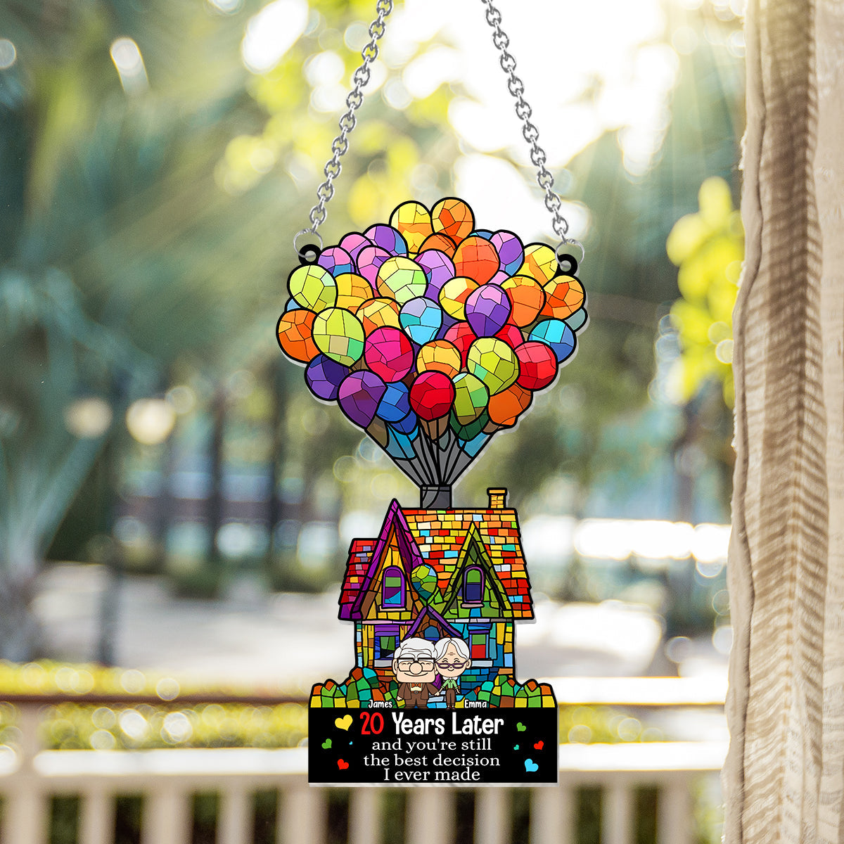 Personalized Balloon House Suncatcher Ornament Unique Gift for Anniversary Window Hanging Suncatcher Ornament GradoCreations