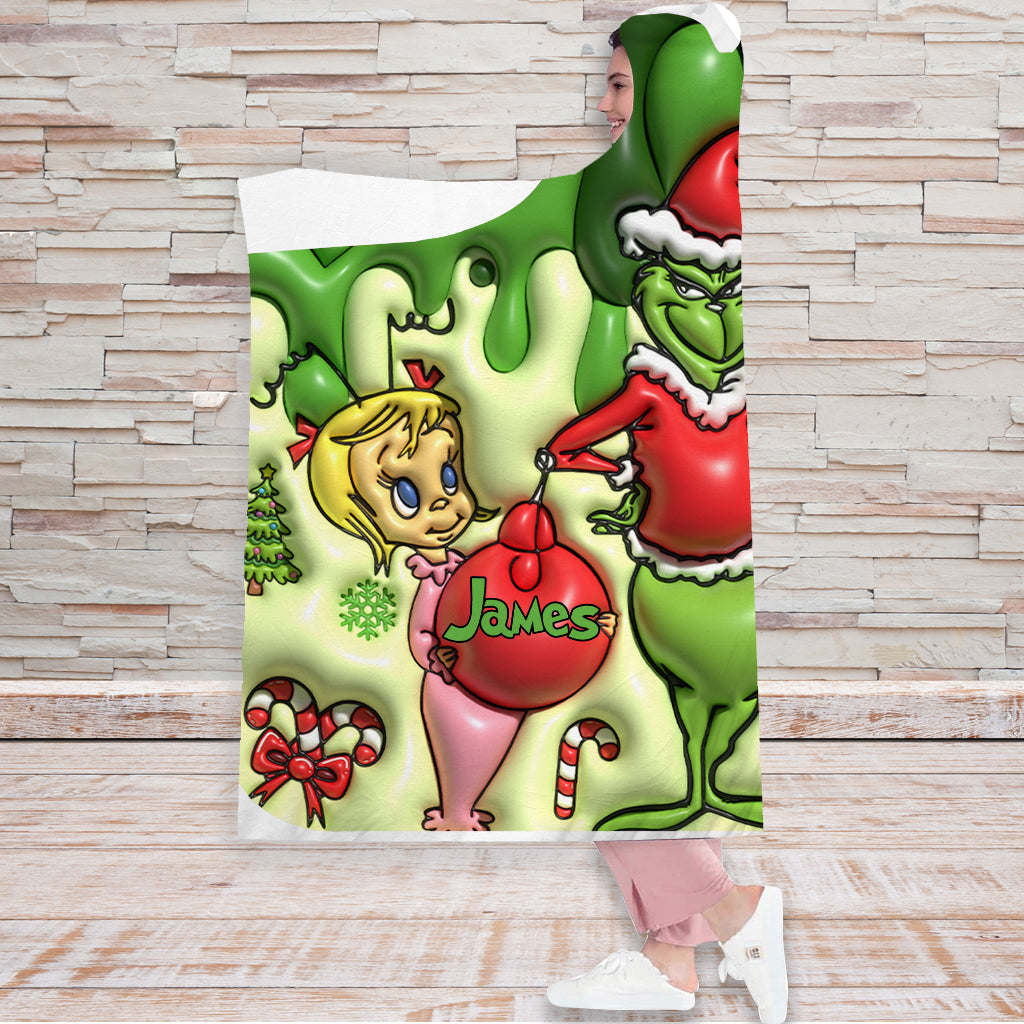 Personalized Grinch Hooded Blanket Unique Christmas Gift Hooded Blanket GradoCreations