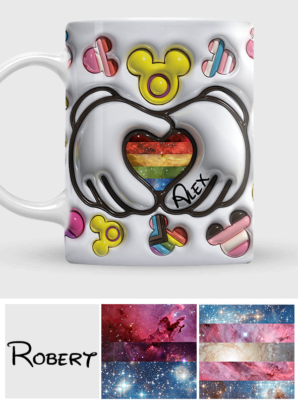Personalized LGBT Support Mug with Custom Pride Flag Hands Mug GradoCreations