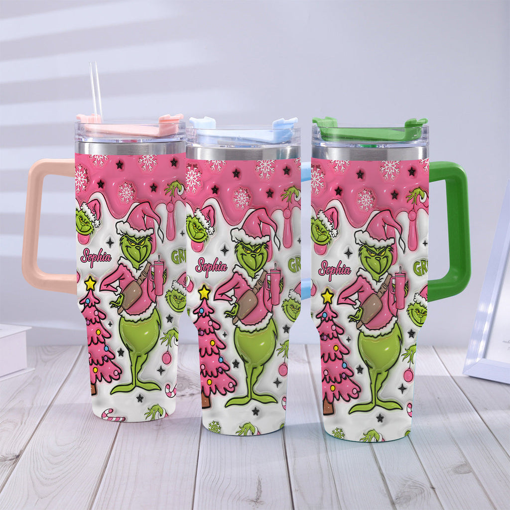 Personalized Grinch Christmas Tumbler with Handle Custom Name Gift Tumbler With Handle GradoCreations