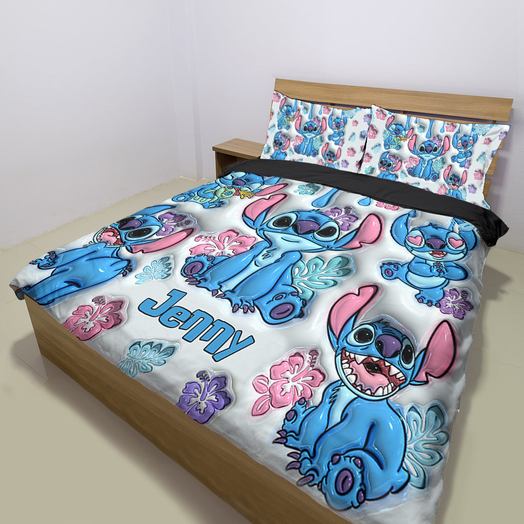 Personalized Ohana Bedding Set with Cute Stitch Design | Custom Name Gift Bedding Set GradoCreations
