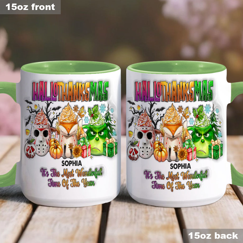 Personalized Hallothanksmas Accent Mug Custom Name Gift Accent Mug GradoCreations