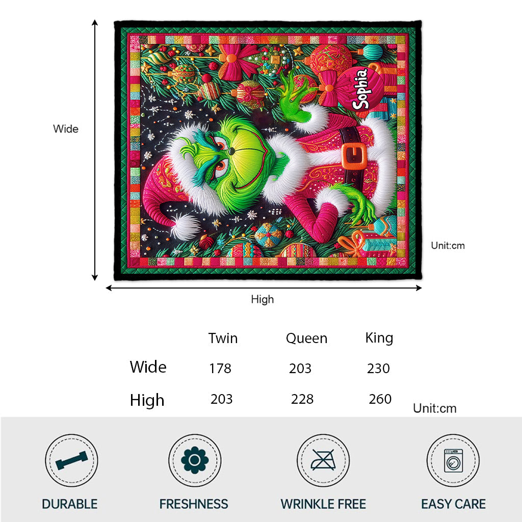 Personalized Grinch Christmas Quilt Custom Name Holiday Gift Quilt GradoCreations