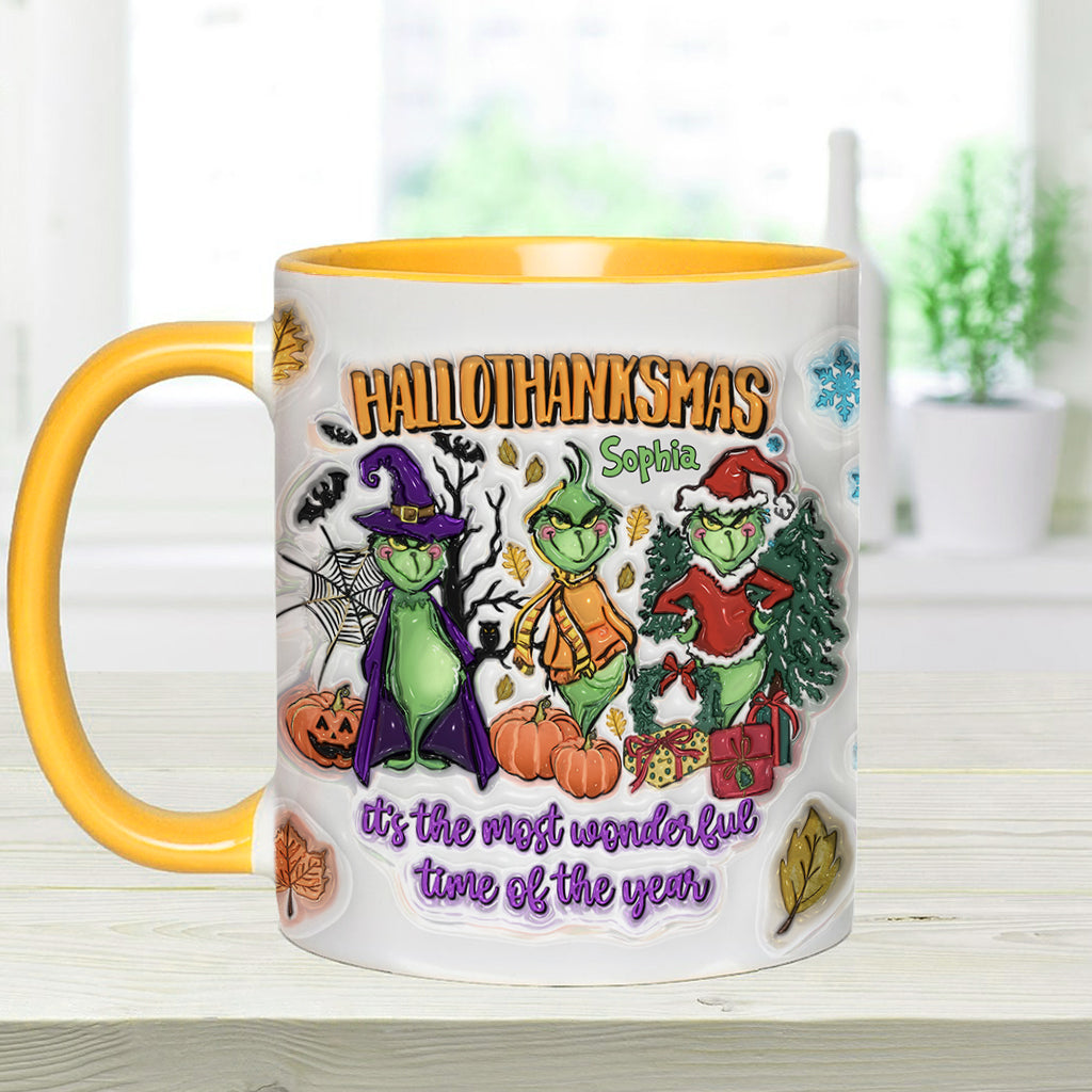 Personalized Hallothanksmas Accent Mug Custom Name Gift for Christmas Accent Mug GradoCreations