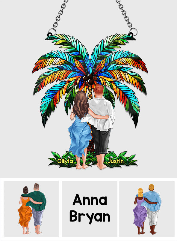 Personalized Couple Suncatcher Ornament Custom Name Gift Under Palm Tree Window Hanging Suncatcher Ornament GradoCreations