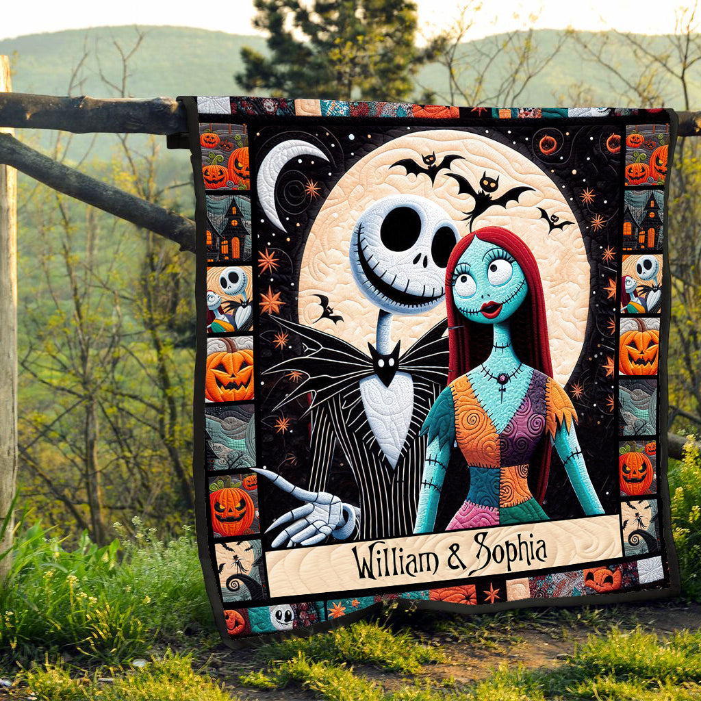 Personalized Halloween Quilt featuring Jack & Sally Custom Names Gift for Couples Quilt GradoCreations