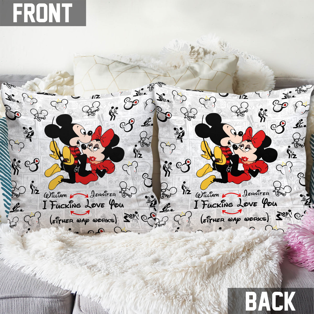 Personalized Mouse Couple Throw Pillow Custom Name Gift for Couples Throw Pillow GradoCreations