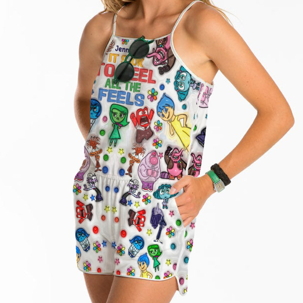 Personalized All the Feels Romper for Women - Cute Cotton Spandex Gift Romper GradoCreations