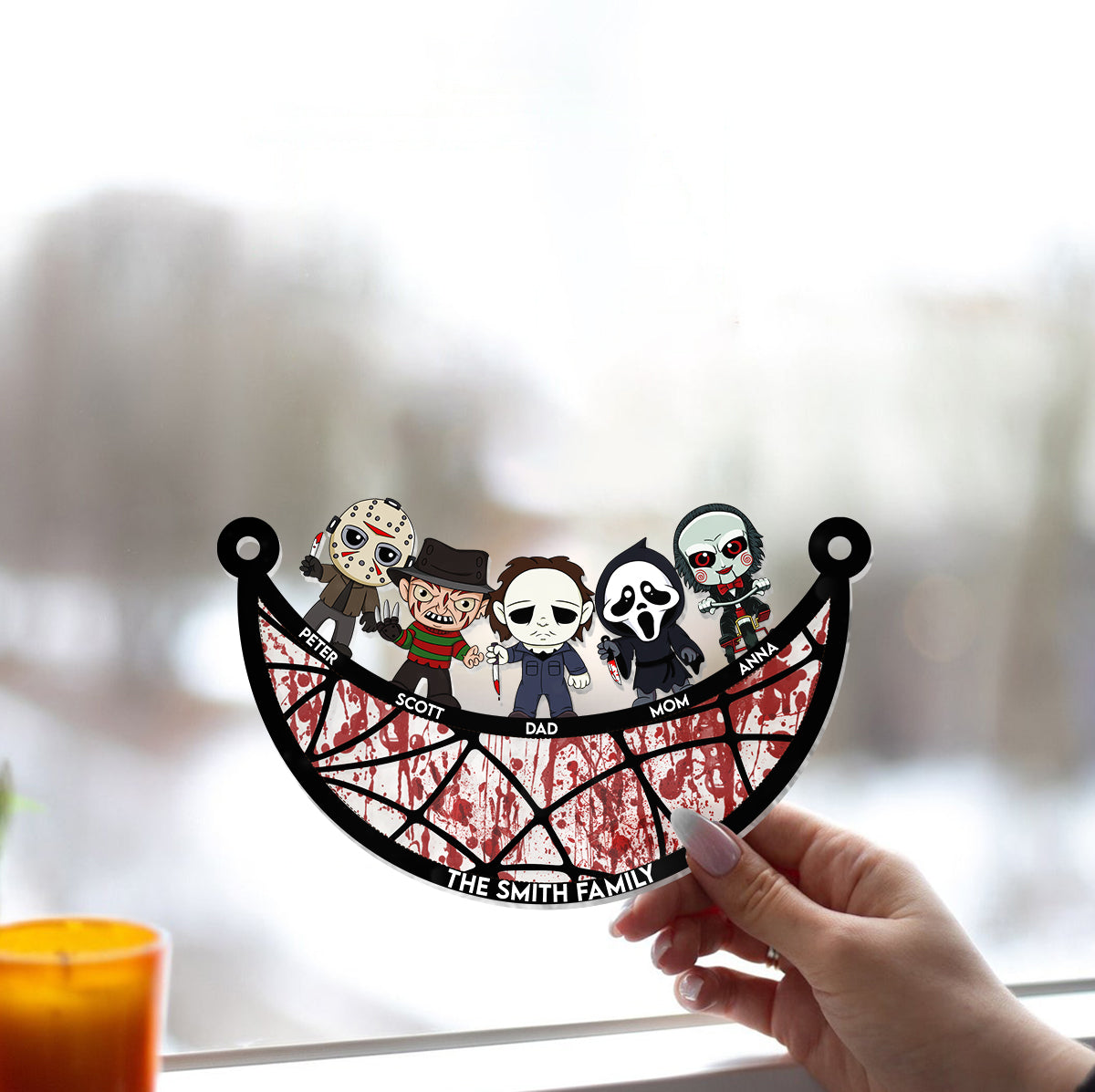 Personalized Scary Movies Suncatcher Ornament for Family Gift Window Hanging Suncatcher Ornament GradoCreations