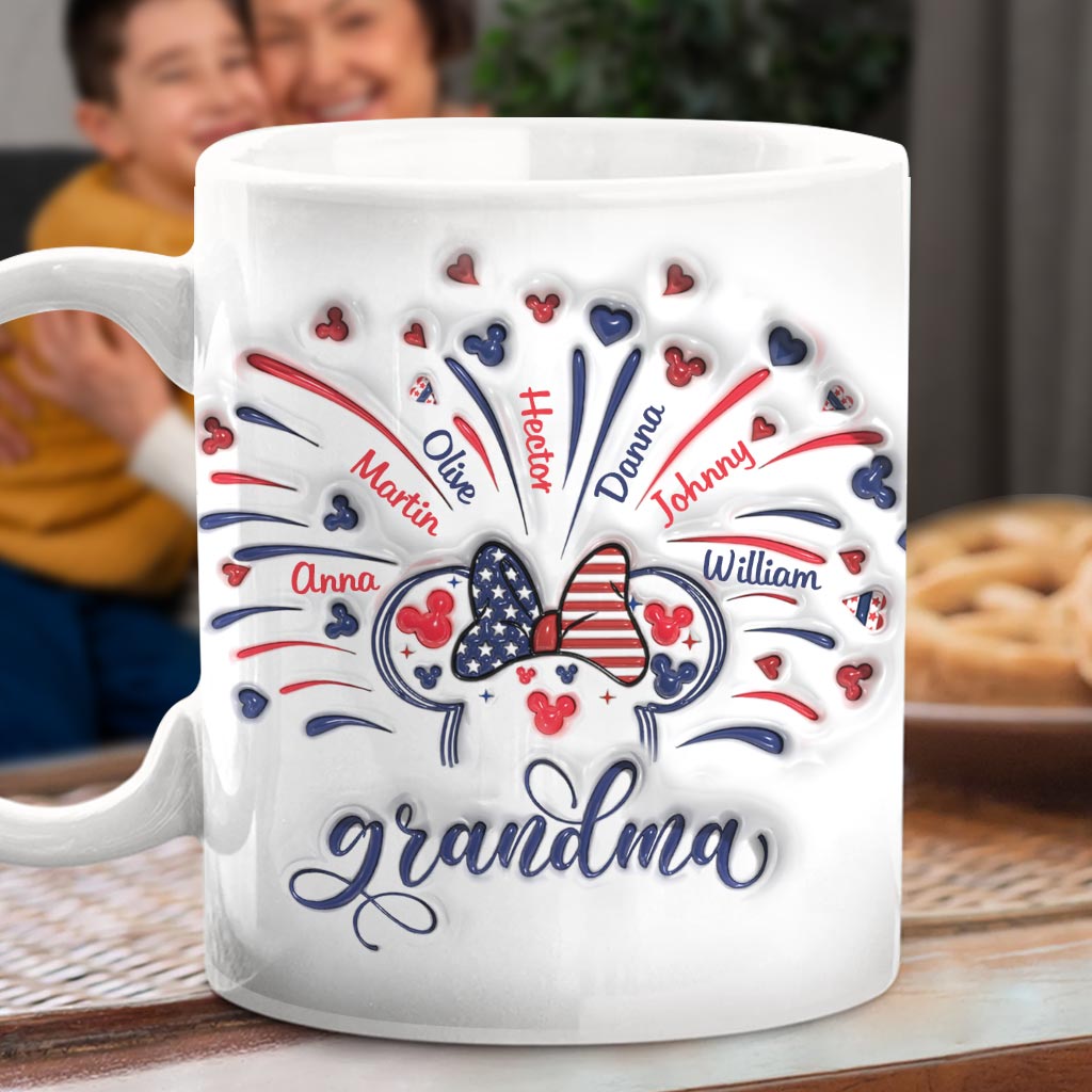 Personalized Firework Mouse Mug Custom Family Names Gift for Grandma Mug GradoCreations