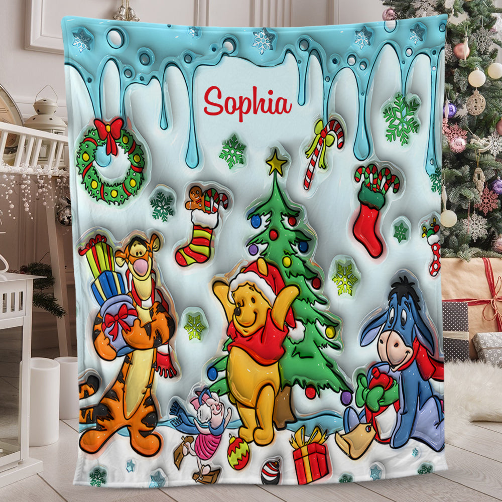 Personalized Holiday Blanket with Disney Characters Custom Name Gift for Kids Blanket GradoCreations