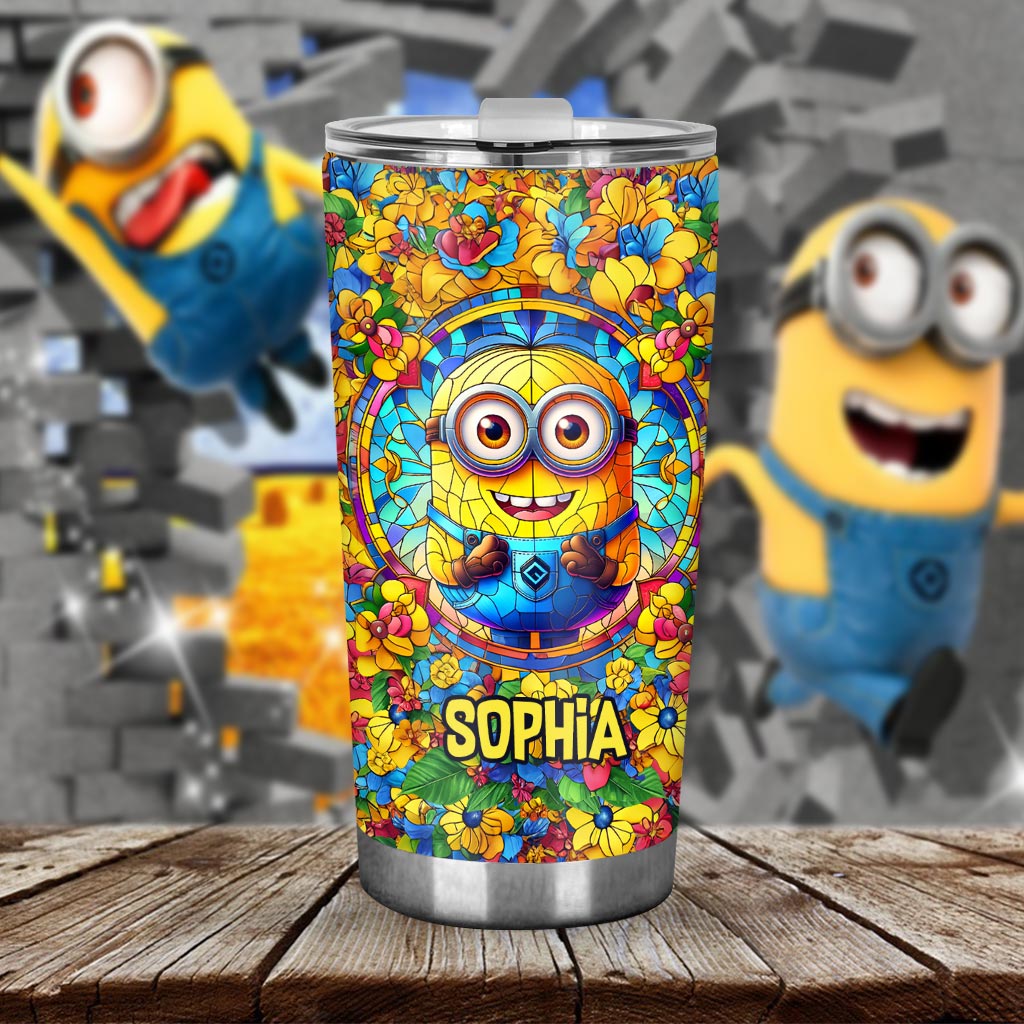 Personalized Happy Yellow Monster Tumbler Custom Name Gift for Kids Tumbler GradoCreations